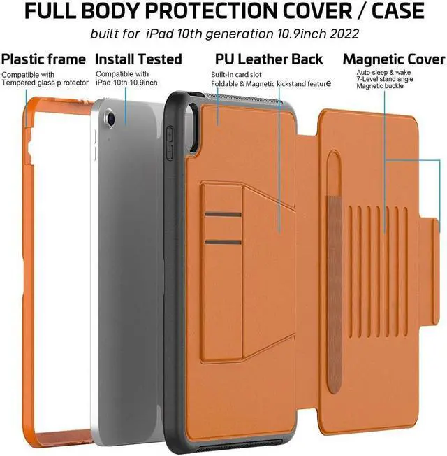 Alt view image 6 of 7 - BONAEVER Magnetic Stand Case for iPad (A16) 11th Generation 11 Inch 2025, iPad 10th Generation 10.9 inch 2022 - Multiple Angles Shockproof Protective Cover with Pencil Holder Card Slot Brown