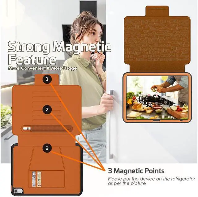 Alt view image 5 of 7 - BONAEVER Magnetic Stand Case for iPad (A16) 11th Generation 11 Inch 2025, iPad 10th Generation 10.9 inch 2022 - Multiple Angles Shockproof Protective Cover with Pencil Holder Card Slot Brown