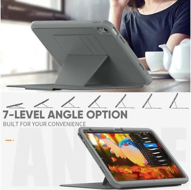 Alt view image 2 of 7 - BONAEVER Magnetic Stand Case for iPad (A16) 11th Generation 11 Inch 2025, iPad 10th Generation 10.9 inch 2022 - Multiple Angles Shockproof Protective Cover with Pencil Holder Card Slot Gray