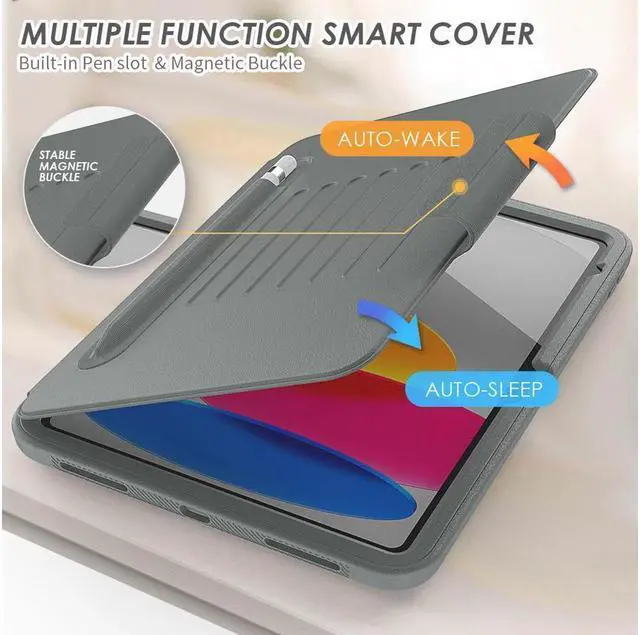 Alt view image 3 of 7 - BONAEVER Magnetic Stand Case for iPad (A16) 11th Generation 11 Inch 2025, iPad 10th Generation 10.9 inch 2022 - Multiple Angles Shockproof Protective Cover with Pencil Holder Card Slot Gray