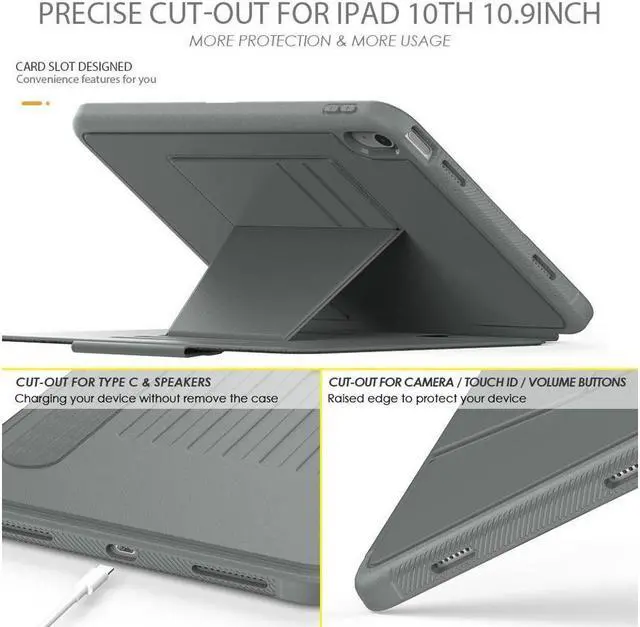 Alt view image 4 of 7 - BONAEVER Magnetic Stand Case for iPad (A16) 11th Generation 11 Inch 2025, iPad 10th Generation 10.9 inch 2022 - Multiple Angles Shockproof Protective Cover with Pencil Holder Card Slot Gray