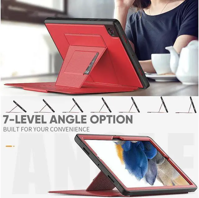Alt view image 3 of 7 - BONAEVER Magnetic Stand Case for Samsung Galaxy Tab A8 10.5 inch 2022 SM-X200/X205/X207 - Multiple Angles Shockproof Soft TPU Protective Cover with Card Slot Auto Sleep/Wake Red