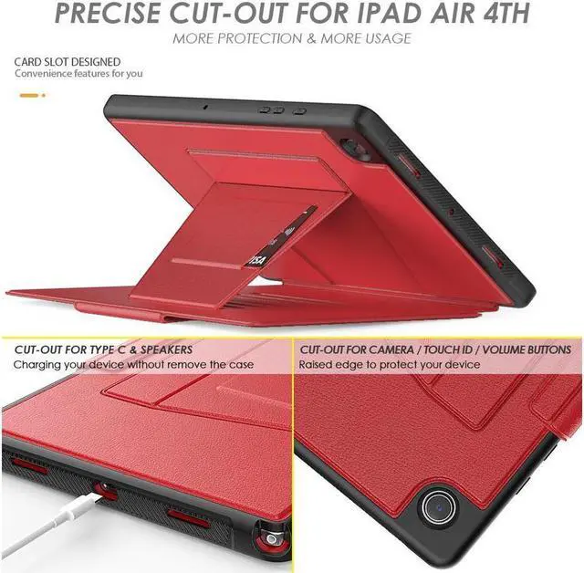 Alt view image 5 of 7 - BONAEVER Magnetic Stand Case for Samsung Galaxy Tab A8 10.5 inch 2022 SM-X200/X205/X207 - Multiple Angles Shockproof Soft TPU Protective Cover with Card Slot Auto Sleep/Wake Red
