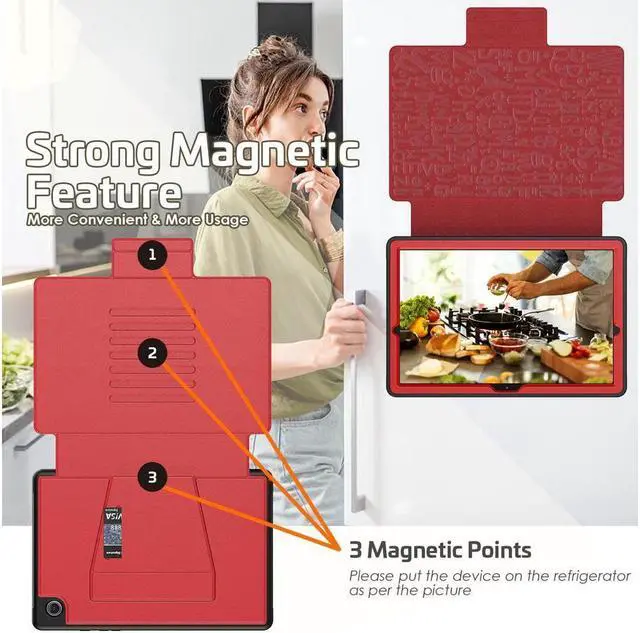 Alt view image 6 of 7 - BONAEVER Magnetic Stand Case for Samsung Galaxy Tab A8 10.5 inch 2022 SM-X200/X205/X207 - Multiple Angles Shockproof Soft TPU Protective Cover with Card Slot Auto Sleep/Wake Red