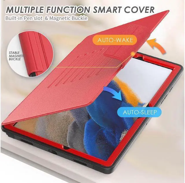 Alt view image 4 of 7 - BONAEVER Magnetic Stand Case for Samsung Galaxy Tab A8 10.5 inch 2022 SM-X200/X205/X207 - Multiple Angles Shockproof Soft TPU Protective Cover with Card Slot Auto Sleep/Wake Red