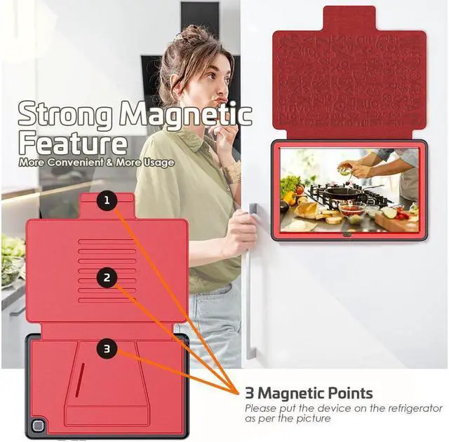 Alt view image 6 of 7 - BONAEVER Magnetic Stand Case for Samsung Galaxy Tab A7 10.4 Inch 2022 2020 Model SM-T500/T503/T505/T507 [Multiple Secure Angles] Shockproof Soft TPU Back Cover with Card Slot Auto Wake/Sleep Red