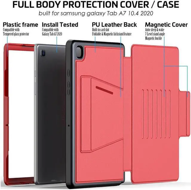 Alt view image 7 of 7 - BONAEVER Magnetic Stand Case for Samsung Galaxy Tab A7 10.4 Inch 2022 2020 Model SM-T500/T503/T505/T507 [Multiple Secure Angles] Shockproof Soft TPU Back Cover with Card Slot Auto Wake/Sleep Red