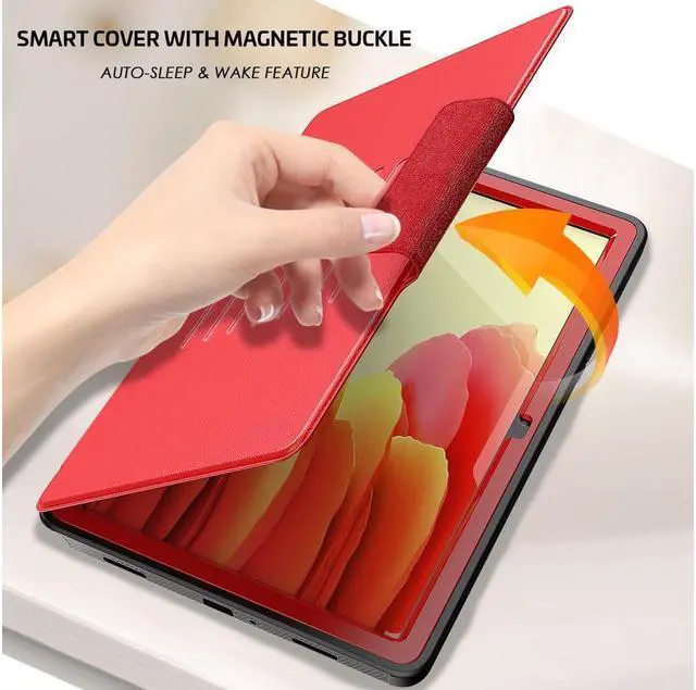 Alt view image 4 of 7 - BONAEVER Magnetic Stand Case for Samsung Galaxy Tab A7 10.4 Inch 2022 2020 Model SM-T500/T503/T505/T507 [Multiple Secure Angles] Shockproof Soft TPU Back Cover with Card Slot Auto Wake/Sleep Red