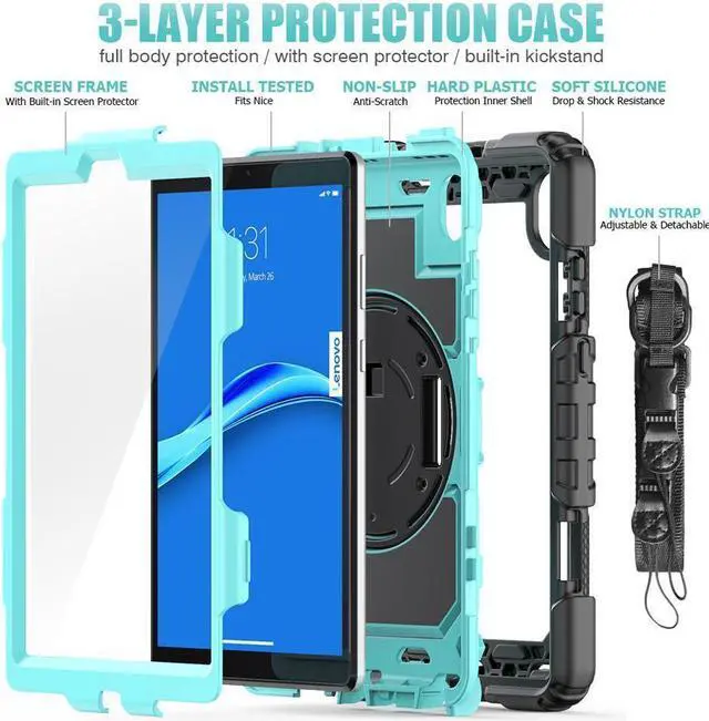 Alt view image 2 of 7 - BONAEVER Case for Lenovo Tab M8 Gen 3 2022/ Smart Tab M8 Gen 3 2022/Tab M8 HD LTE 2021/ Tab M8 HD/Smart Tab M8/Tab M8 FHD 2019 with Pen Holder Screen Protector Stand Shoulder Strap Light Blue