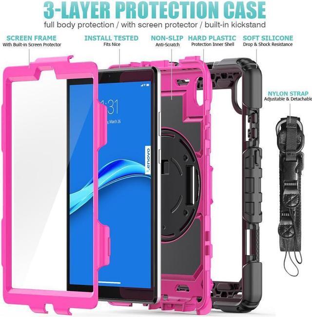Alt view image 7 of 7 - BONAEVER Case for Lenovo Tab M8 Gen 3 2022/ Smart Tab M8 Gen 3 2022/Tab M8 HD LTE 2021/ Tab M8 HD/Smart Tab M8/Tab M8 FHD 2019 with Pen Holder Screen Protector Stand Shoulder Strap Rose Red