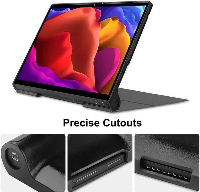 Alt view image 3 of 5 - BONAEVER Case for Lenovo Yoga Pad Pro 13 Inch Model YT-K606 / YT-K606F 2021 Ultra Thin PU Leather Hard Shell Cover with Universal Stylus Pen Gray