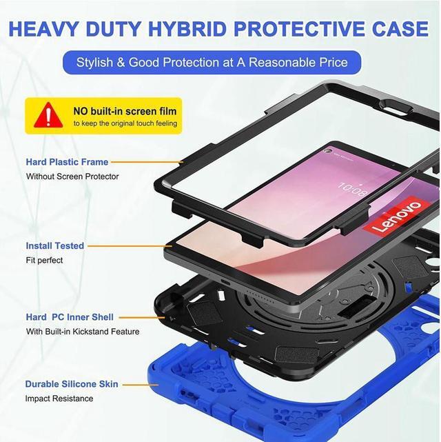 Alt view image 7 of 7 - BONAEVER For Lenovo Tab M8 4th Gen 2023 TB-300FU TB-300XU Shockproof Protective Cover with H & Shoulder Strap Stand and Pencil Holder Stylus Pen