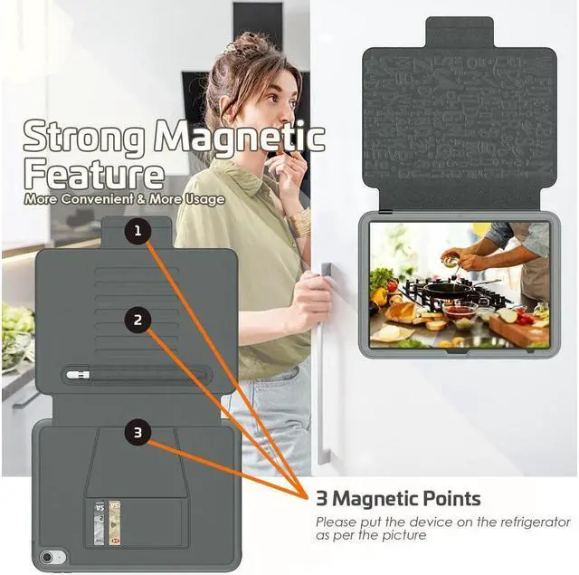 Alt view image 5 of 7 - BONAEVER Magnetic Stand Case for iPad (A16) 11th Generation 11 Inch 2025, iPad 10th Generation 10.9 inch 2022 - Multiple Angles Shockproof Protective Cover with Pencil Holder Card Slot Gray