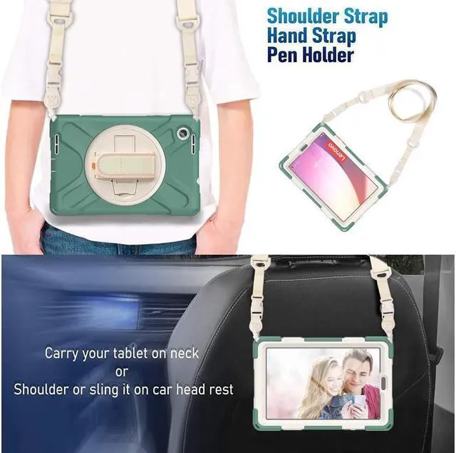 Alt view image 6 of 7 - BONAEVER For Lenovo Tab M8 4th Gen 2023 TB-300FU TB-300XU Shockproof Protective Cover with H & Shoulder Strap Stand and Pencil Holder Stylus Pen