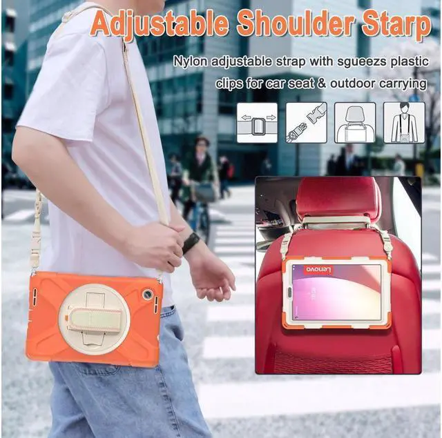 Alt view image 7 of 7 - BONAEVER For Lenovo Tab M8 4th Gen 2023 TB-300FU TB-300XU Shockproof Protective Cover with H & Shoulder Strap Stand and Pencil Holder Stylus Pen