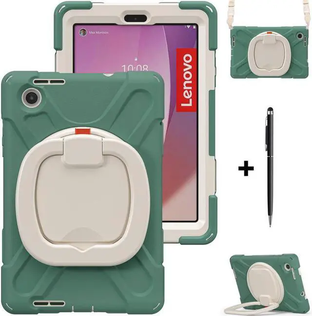 Main image of BONAEVER Case For Lenovo Tab M8 4th Gen 2024 2023 Model TB-301XU TB-300FU TB-300XU Shockproof Protective Cover with Stand and & Shoulder Strap Pencil Holder Stylus Dark Green