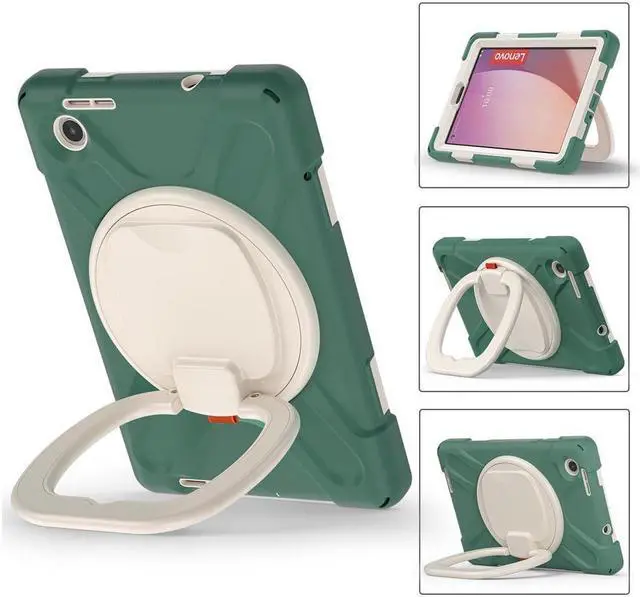 Alt view image 2 of 7 - BONAEVER Case For Lenovo Tab M8 4th Gen 2024 2023 Model TB-301XU TB-300FU TB-300XU Shockproof Protective Cover with Stand and & Shoulder Strap Pencil Holder Stylus Dark Green
