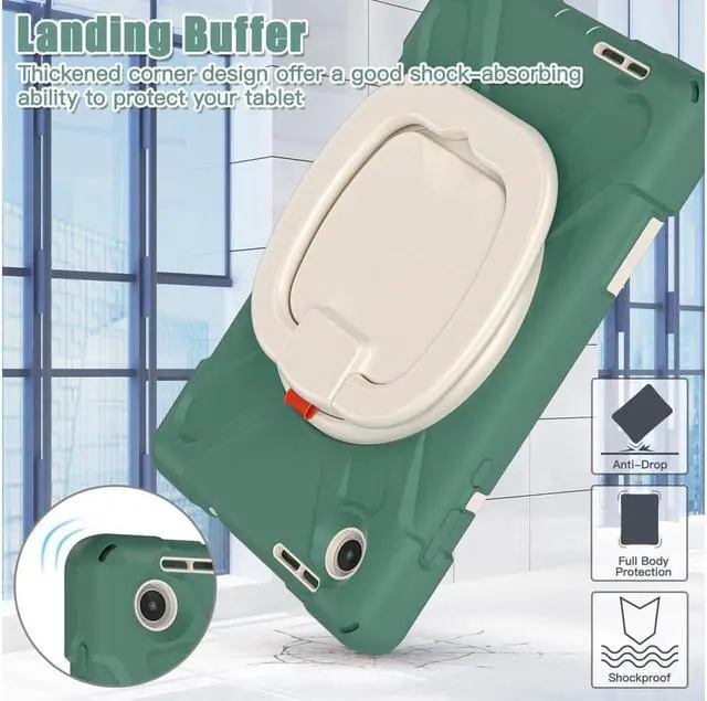 Alt view image 4 of 7 - BONAEVER Case For Lenovo Tab M8 4th Gen 2024 2023 Model TB-301XU TB-300FU TB-300XU Shockproof Protective Cover with Stand and & Shoulder Strap Pencil Holder Stylus Dark Green