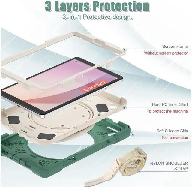 Alt view image 5 of 7 - BONAEVER Case For Lenovo Tab M8 4th Gen 2024 2023 Model TB-301XU TB-300FU TB-300XU Shockproof Protective Cover with Stand and & Shoulder Strap Pencil Holder Stylus Dark Green