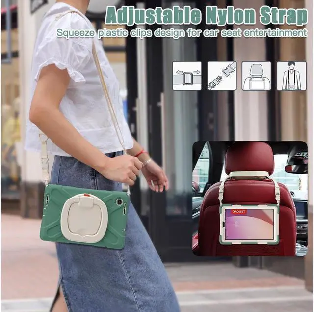 Alt view image 6 of 7 - BONAEVER Case For Lenovo Tab M8 4th Gen 2024 2023 Model TB-301XU TB-300FU TB-300XU Shockproof Protective Cover with Stand and & Shoulder Strap Pencil Holder Stylus Dark Green