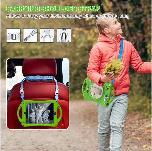 Alt view image 6 of 7 - BONAEVER Cute Case for iPad 6th 5th Generation 9.7 inch 2018 2017 iPad Air 2 Air 1 iPad Pro 9.7 Shockproof Silicone A Standronaut Cover with Stand Shoulder Strap Handle Grip Pencil Holder Green