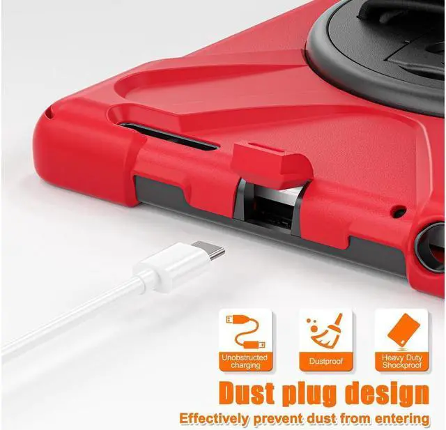 Alt view image 3 of 7 - BONAEVER Case For Lenovo Tab M9 2023 9 inch Model TB310XU / TB310FU Military Grade Shockproof Rugged Protective Cover with Pencil Holder 360° Rotatable Stand and /Shoulder Strap Red