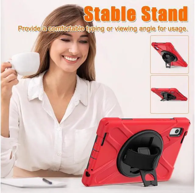 Alt view image 4 of 7 - BONAEVER Case For Lenovo Tab M9 2023 9 inch Model TB310XU / TB310FU Military Grade Shockproof Rugged Protective Cover with Pencil Holder 360° Rotatable Stand and /Shoulder Strap Red