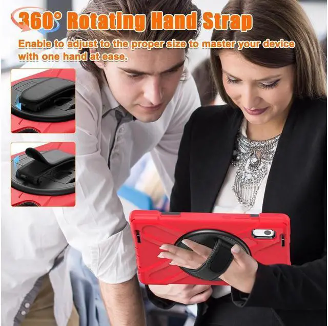 Alt view image 6 of 7 - BONAEVER Case For Lenovo Tab M9 2023 9 inch Model TB310XU / TB310FU Military Grade Shockproof Rugged Protective Cover with Pencil Holder 360° Rotatable Stand and /Shoulder Strap Red