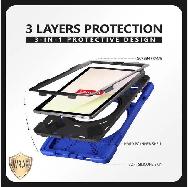 Alt view image 4 of 7 - BONAEVER Protective Case for Lenovo Tab M9 2023 9 inch Model TB310XU / TB310FU with Pencil Holder Stand and Strap Shoulder Strap Rugged Shockproof Cover Blue