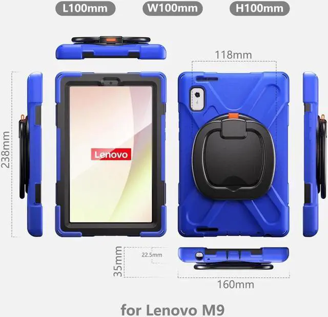 Alt view image 5 of 7 - BONAEVER Protective Case for Lenovo Tab M9 2023 9 inch Model TB310XU / TB310FU with Pencil Holder Stand and Strap Shoulder Strap Rugged Shockproof Cover Blue
