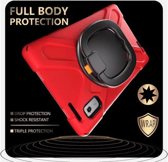 Alt view image 3 of 7 - BONAEVER Protective Case for Lenovo Tab M9 2023 9 inch Model TB310XU / TB310FU with Pencil Holder Stand and Strap Shoulder Strap Rugged Shockproof Cover Red