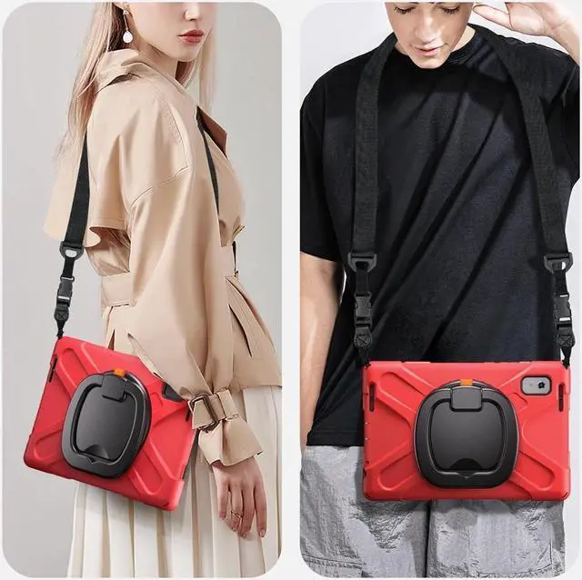 Alt view image 6 of 7 - BONAEVER Protective Case for Lenovo Tab M9 2023 9 inch Model TB310XU / TB310FU with Pencil Holder Stand and Strap Shoulder Strap Rugged Shockproof Cover Red