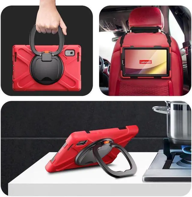 Alt view image 7 of 7 - BONAEVER Protective Case for Lenovo Tab M9 2023 9 inch Model TB310XU / TB310FU with Pencil Holder Stand and Strap Shoulder Strap Rugged Shockproof Cover Red