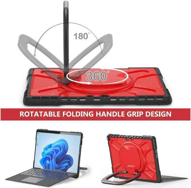 Alt view image 6 of 7 - BONAEVER Protective Case for Microsoft Surface Pro 9 13 inch 2022 Shockproof Cover with Stand and Universal Stylus Pen Hand Strap Compatible with Type Cover Keyboard Red