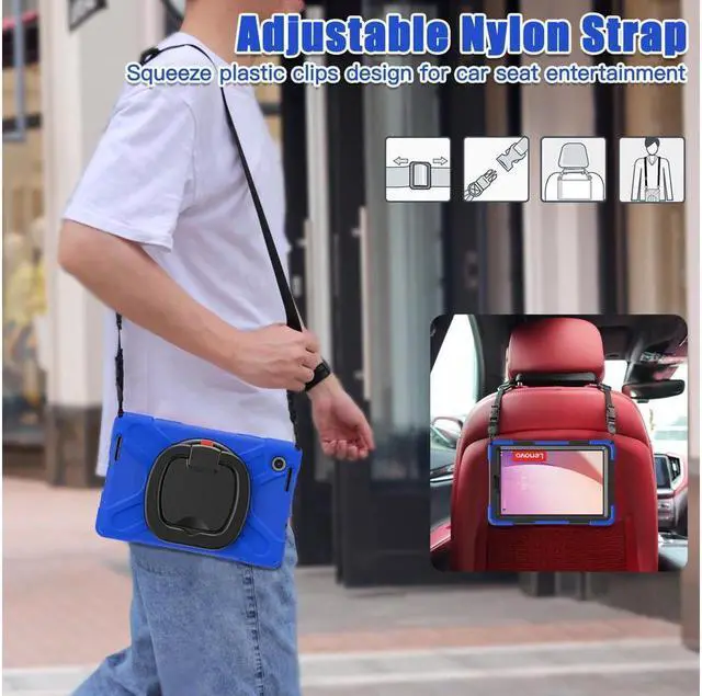 Alt view image 5 of 7 - BONAEVER Case For Lenovo Tab M8 4th Gen 2024 2023 Model TB-301XU TB-300FU TB-300XU Shockproof Protective Cover with Stand and & Shoulder Strap Pencil Holder Stylus Blue