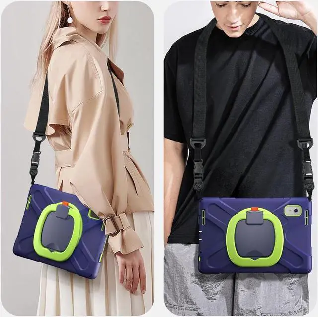 Alt view image 5 of 7 - BONAEVER Protective Case for Lenovo Tab M9 2023 9 inch Model TB310XU / TB310FU with Pencil Holder Stand and Strap Shoulder Strap Rugged Shockproof Cover Blue/Green