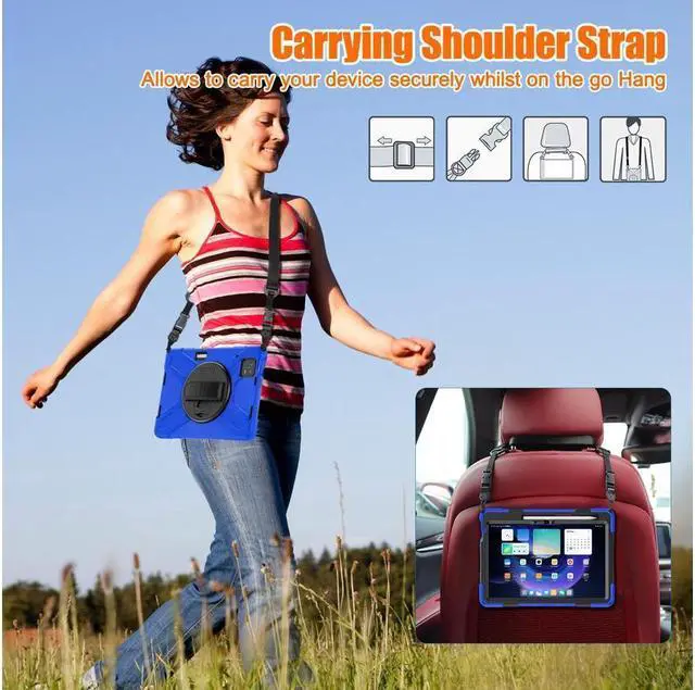 Alt view image 6 of 7 - BONAEVER Protective Case for Xiaomi Mi Pad 6 / 6 Pro 11.2 Inch 2023 with Stylus Holder & Stand and Portable Hybrid ShockProof Cover with 360° Rotatable Handle Shoulder Strap Stylus Pen Blue