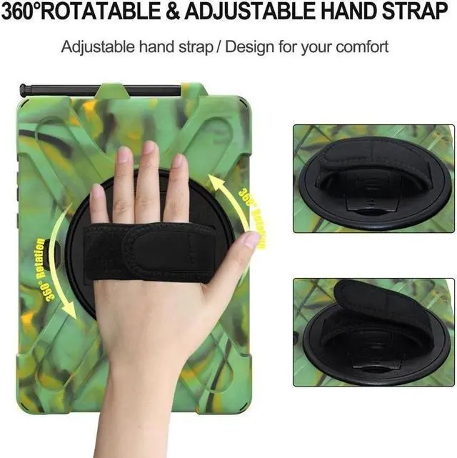 Alt view image 4 of 7 - BONAEVER For Galaxy Tab Active5 Pro 2025/Active4 Pro 2022/Tab Active Pro 2019 10.1 Inch Case Model SM-T630/T638/T540/T547 with S Pen Holder Rotating Stand and /Shoulder Strap Shockproof Cover Camo