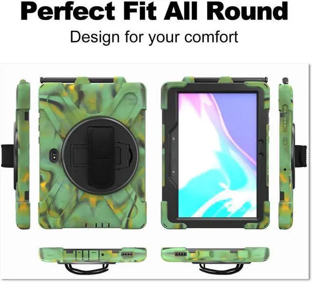 Alt view image 5 of 7 - BONAEVER For Galaxy Tab Active5 Pro 2025/Active4 Pro 2022/Tab Active Pro 2019 10.1 Inch Case Model SM-T630/T638/T540/T547 with S Pen Holder Rotating Stand and /Shoulder Strap Shockproof Cover Camo