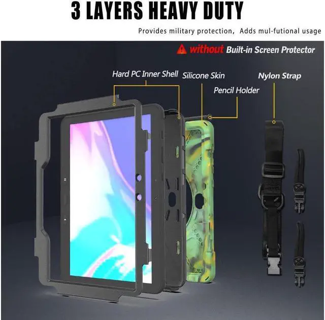 Alt view image 7 of 7 - BONAEVER For Galaxy Tab Active5 Pro 2025/Active4 Pro 2022/Tab Active Pro 2019 10.1 Inch Case Model SM-T630/T638/T540/T547 with S Pen Holder Rotating Stand and /Shoulder Strap Shockproof Cover Camo
