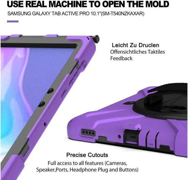Alt view image 4 of 7 - BONAEVER For Galaxy Tab Active5 Pro 2025/Active4 Pro 2022/Tab Active Pro 2019 10.1 Inch Case Model SM-T630/T638/T540/T547 with S Pen Holder Rotating Stand and /Shoulder Strap Shockproof Cover Purple