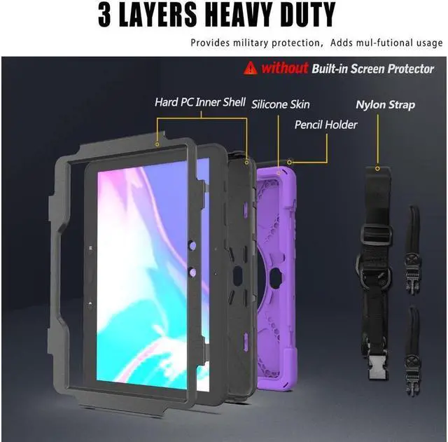 Alt view image 7 of 7 - BONAEVER For Galaxy Tab Active5 Pro 2025/Active4 Pro 2022/Tab Active Pro 2019 10.1 Inch Case Model SM-T630/T638/T540/T547 with S Pen Holder Rotating Stand and /Shoulder Strap Shockproof Cover Purple