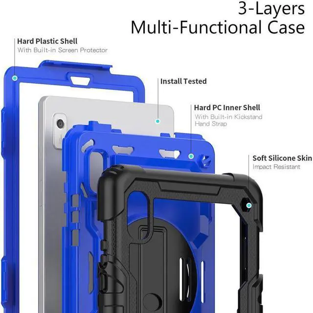 Alt view image 5 of 7 - BONAEVER Case For Lenovo Tab M9 2023 9 inch Model TB310XU / TB310FU Shockproof Rugged Protective Cover with Screen Protector Pencil Holder 360° Rotatable Stand and /Shoulder Strap Blue