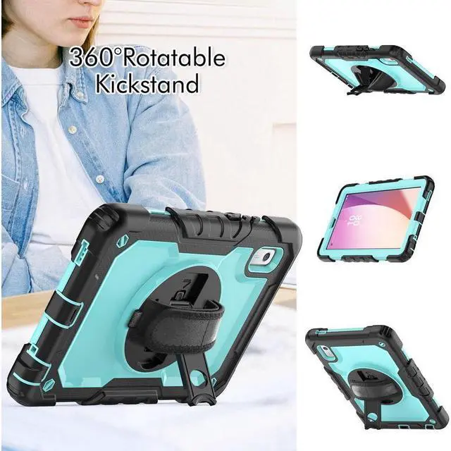 Alt view image 3 of 7 - BONAEVER Case For Lenovo Tab M9 2023 9 inch Model TB310XU / TB310FU Shockproof Rugged Protective Cover with Screen Protector Pencil Holder 360° Rotatable Stand and /Shoulder Strap Light Blue