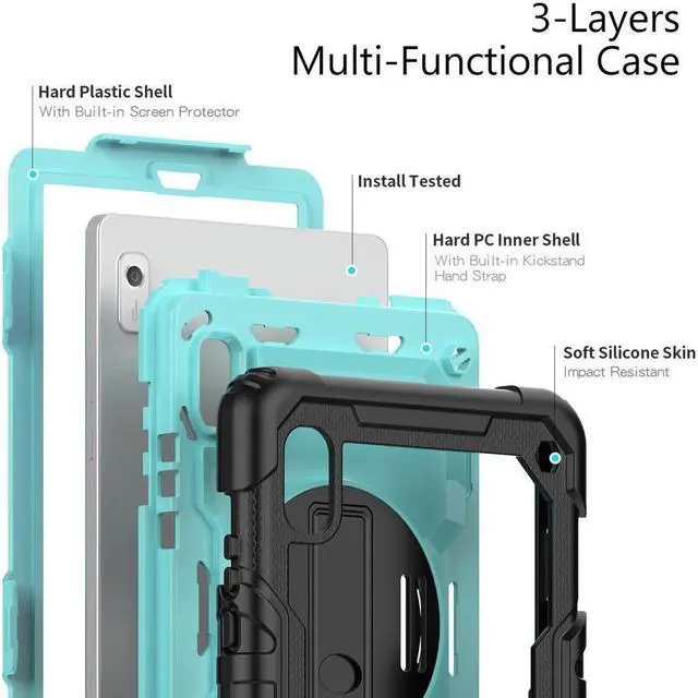 Alt view image 7 of 7 - BONAEVER Case For Lenovo Tab M9 2023 9 inch Model TB310XU / TB310FU Shockproof Rugged Protective Cover with Screen Protector Pencil Holder 360° Rotatable Stand and /Shoulder Strap Light Blue