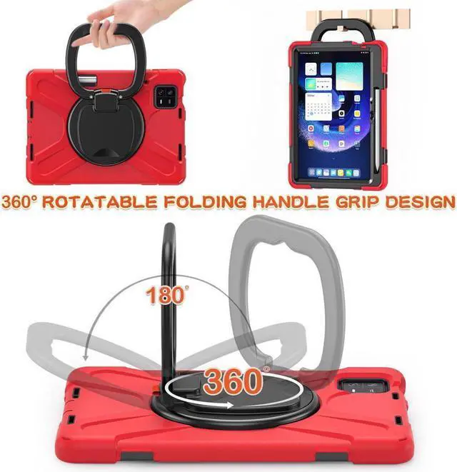Alt view image 2 of 7 - BONAEVER Case for Xiaomi Mi Pad 6 / 6 Pro 11.2 Inch 2023 Protective Shockproof Cover with S Pen Holder / Hand Strap / Stand and Shoulder Strap Red