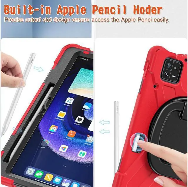 Alt view image 5 of 7 - BONAEVER Case for Xiaomi Mi Pad 6 / 6 Pro 11.2 Inch 2023 Protective Shockproof Cover with S Pen Holder / Hand Strap / Stand and Shoulder Strap Red
