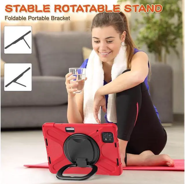 Alt view image 6 of 7 - BONAEVER Case for Xiaomi Mi Pad 6 / 6 Pro 11.2 Inch 2023 Protective Shockproof Cover with S Pen Holder / Hand Strap / Stand and Shoulder Strap Red