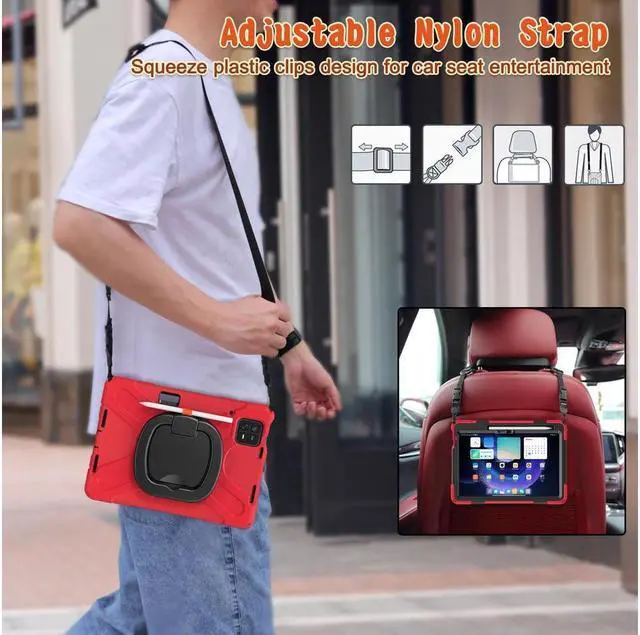 Alt view image 7 of 7 - BONAEVER Case for Xiaomi Mi Pad 6 / 6 Pro 11.2 Inch 2023 Protective Shockproof Cover with S Pen Holder / Hand Strap / Stand and Shoulder Strap Red