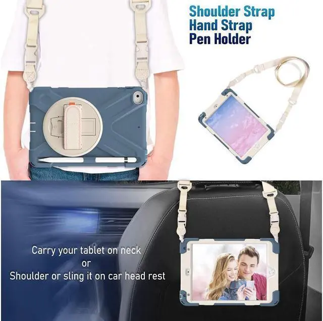 Alt view image 5 of 5 - iPad Mini 5 Case 2019 iPad Mini 4 Case with Pencil Holder Shockproof 360 Degree Rotation Cover with Kickstand Hand Strap Shoulder Strip Protective Case for iPad Mini 5th iPad Mini 4th Generation Blue